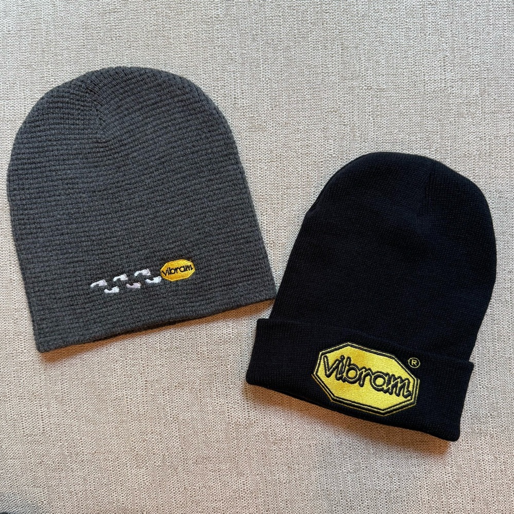 NWOT! Vibram Beanie Unisex, Bundle of 2- Black Cuffed Fisherman & Gray Skull Cap